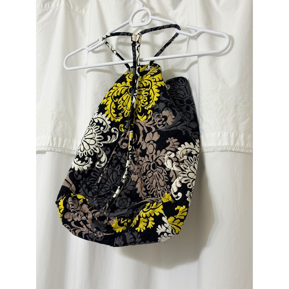Vera Bradley Baroque Quilted Cotton Cinch Drawstring Backpack Black Yellow - Picture 6 of 9